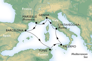 Cruise - mediterranean - Italy,France,Spain,Tunisia
